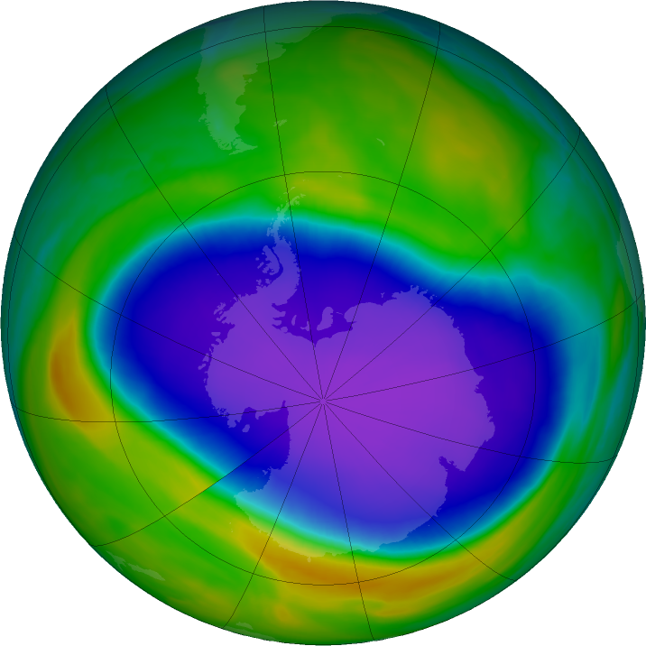 Antarctic ozone map for 10 October 2020
